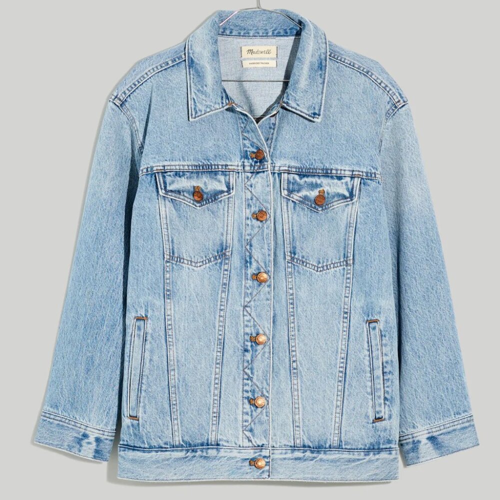MADEWELL The Oversized Trucker Jean Jacket in Kelson Wash Size Large - Picture 2 of 8